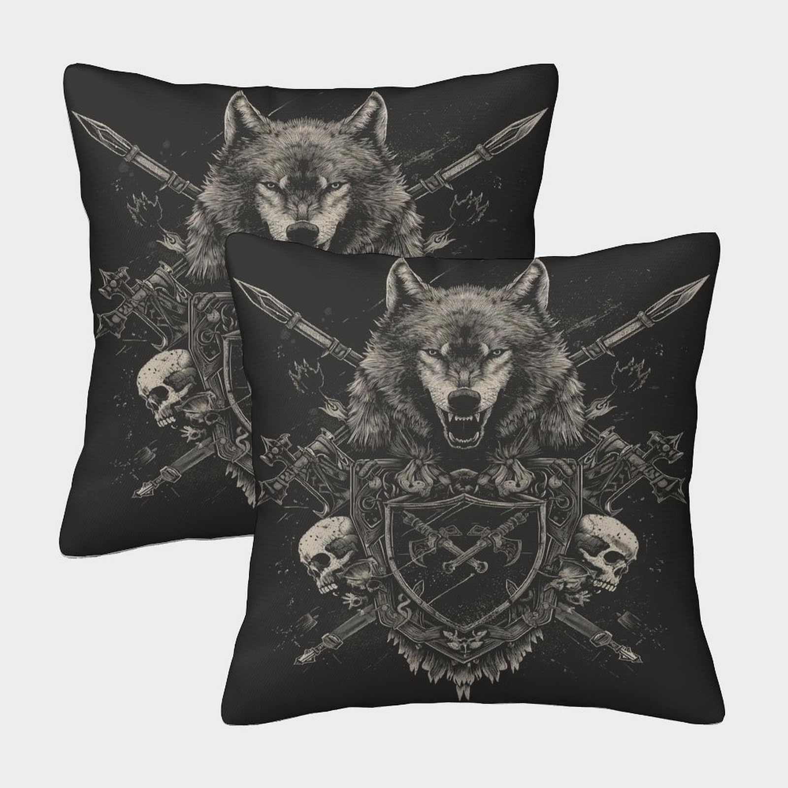 kaiyun 2 Pack Wolf, Axe, Skeleton 3D Cushion Cover Pillow Cover Sofa Outdoor Decoration Square 45x45cm