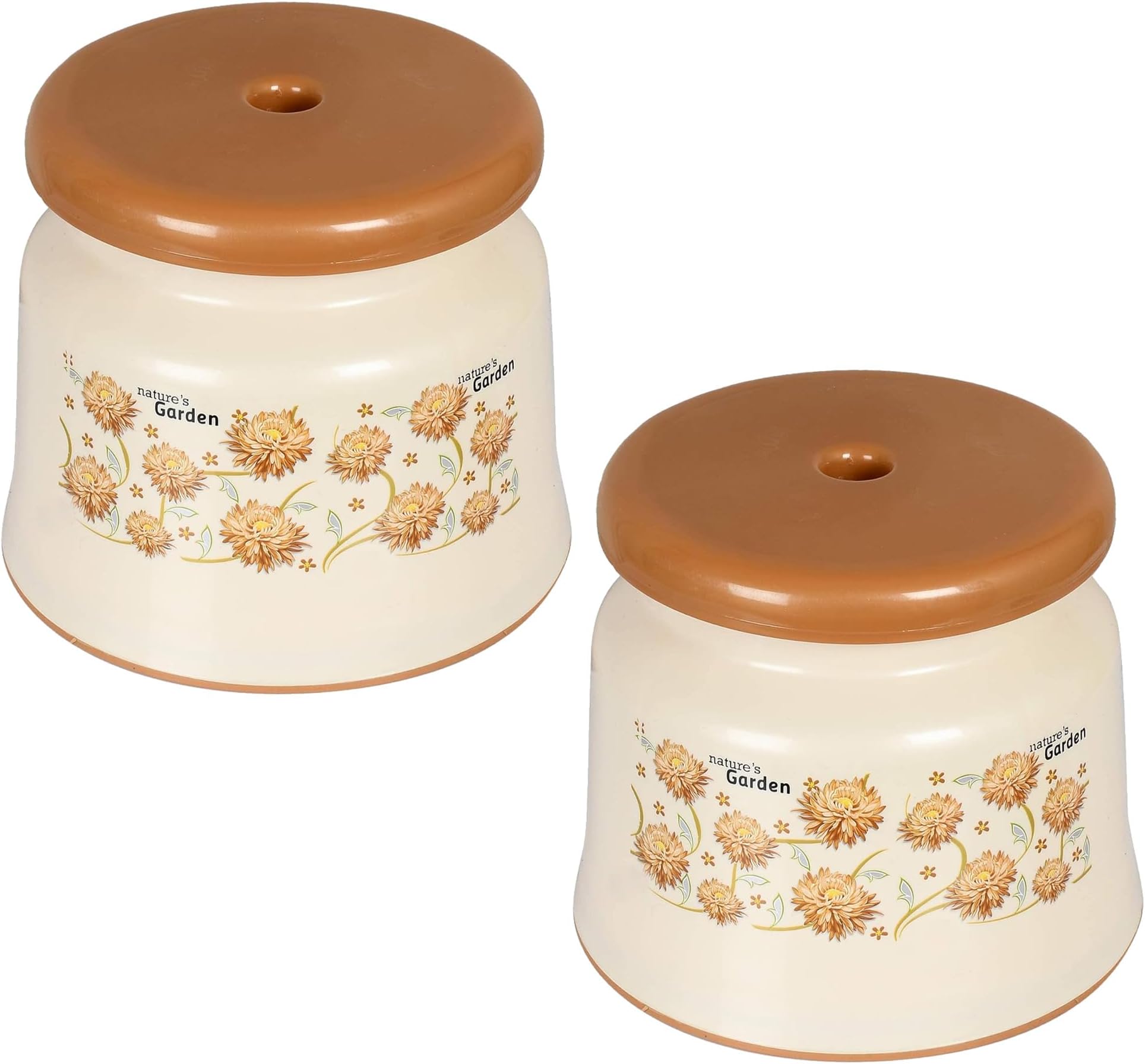 Kuber Industries Pack of 2 Bathroom Stool | Plastic Stool for Bathroom | Stool for Sitting | Anti -Slip with Strong Bearing | Patla for Toilet | Printed Design | Cream