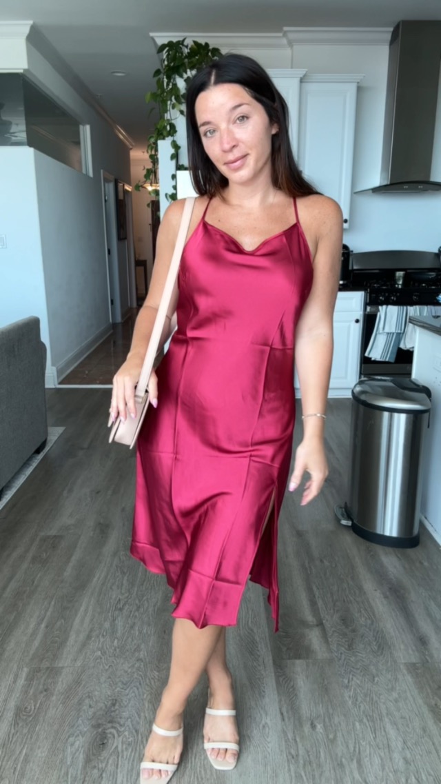 Watch Red silk slip dress with adjustable straps size medium on Amazon Live