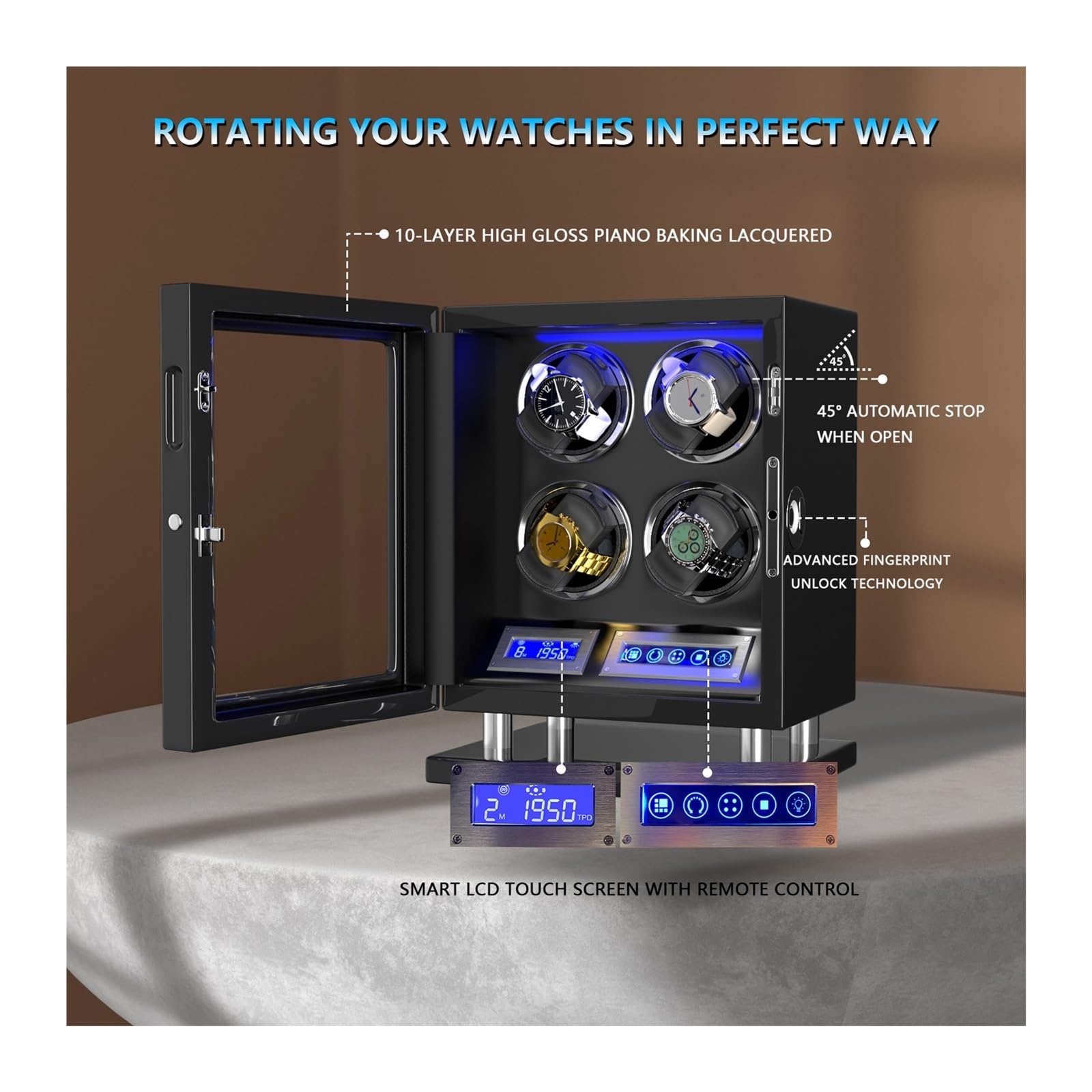 Cassetta di sicurezza Avvolgitore Automatico For Orologi Con Sblocco E Impronte Digitali Con Slot 3/4/6/8/12 Touchscreen Telecomando Cassaforte For Orologi Con Motore(2 winders)