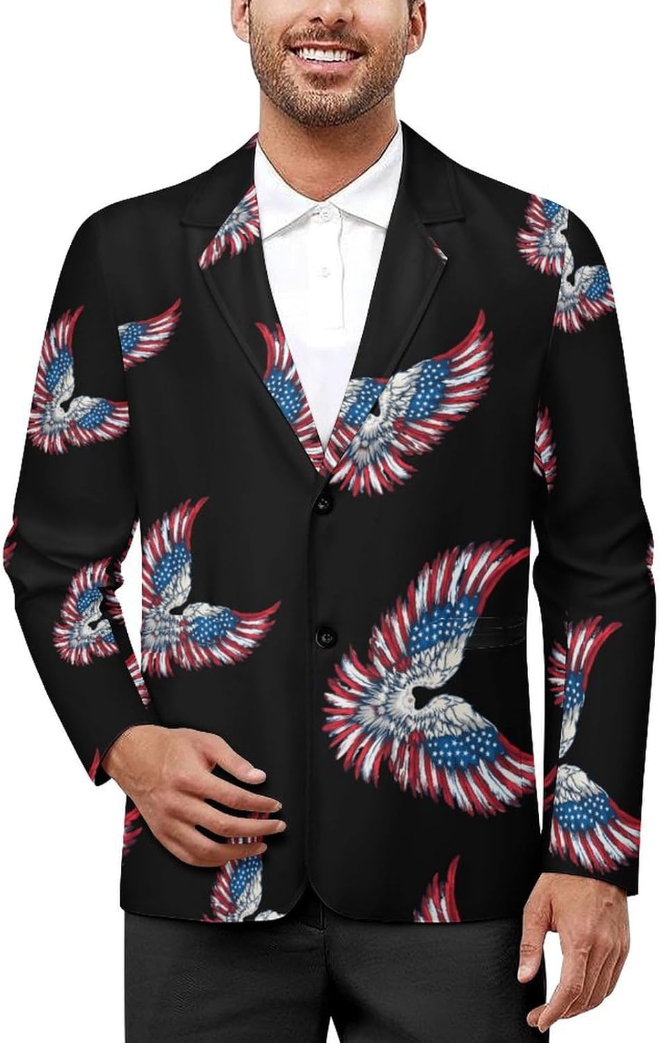 American Flag Angel Wings Mens Blazer Two Button Sport Coat Lightweight Suit Jacket for Travel Business Wedding