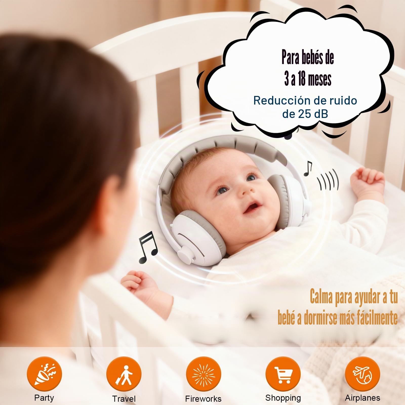 Cascos Bebe Antiruido 2 en 1, Protectores Auditivos Para Bebés (0-4 años), Ajustable Orejeras Reductoras de Ruido Niños, Reducción de Ruido de 25dB