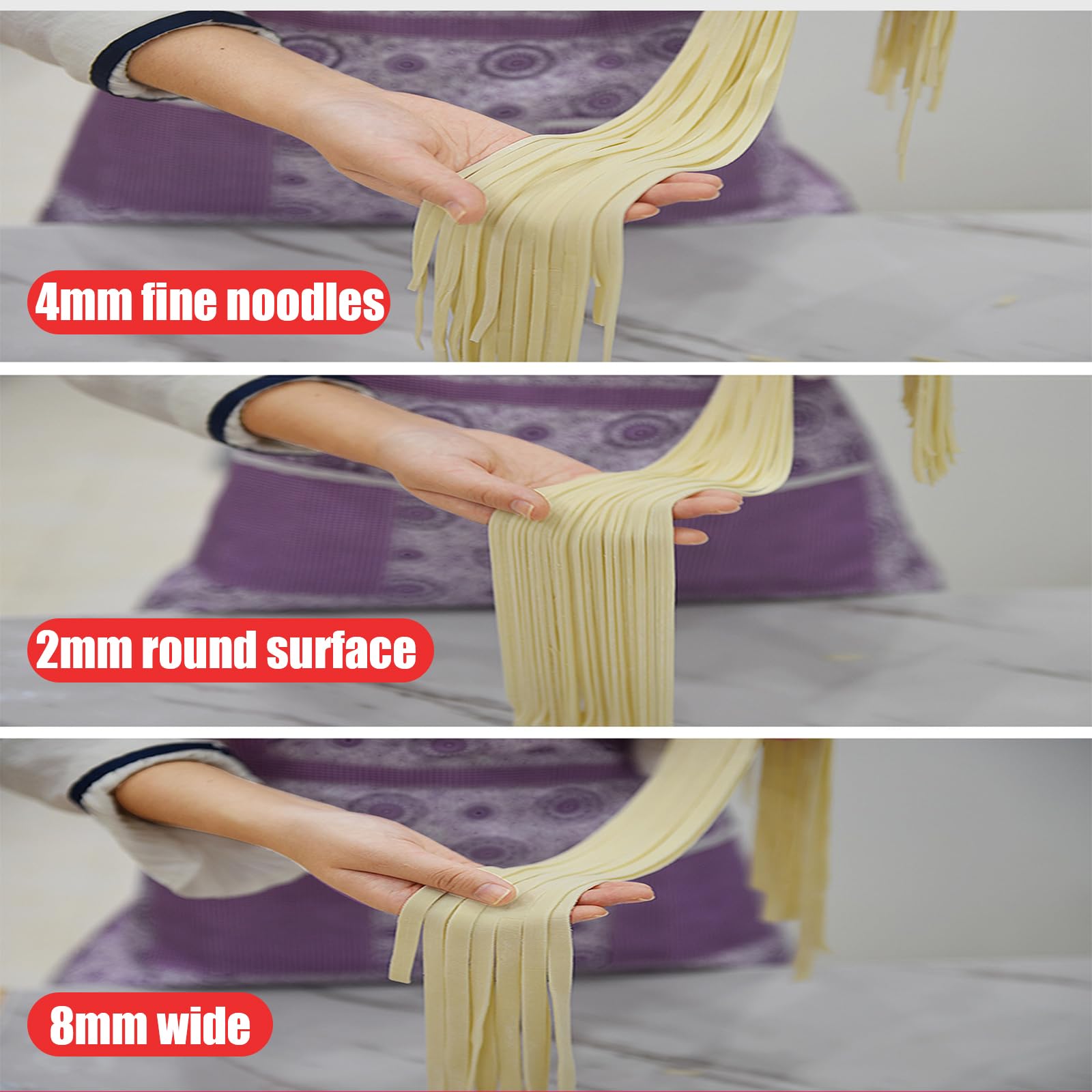 Pasta Maker Manuelle Edelstahlmaschine mit Handkurbel, 3 einstellbare Breiteneinstellungen, einfach zu bedienende Nudelpresse für runde und dünne Nudeln, langlebiges Design