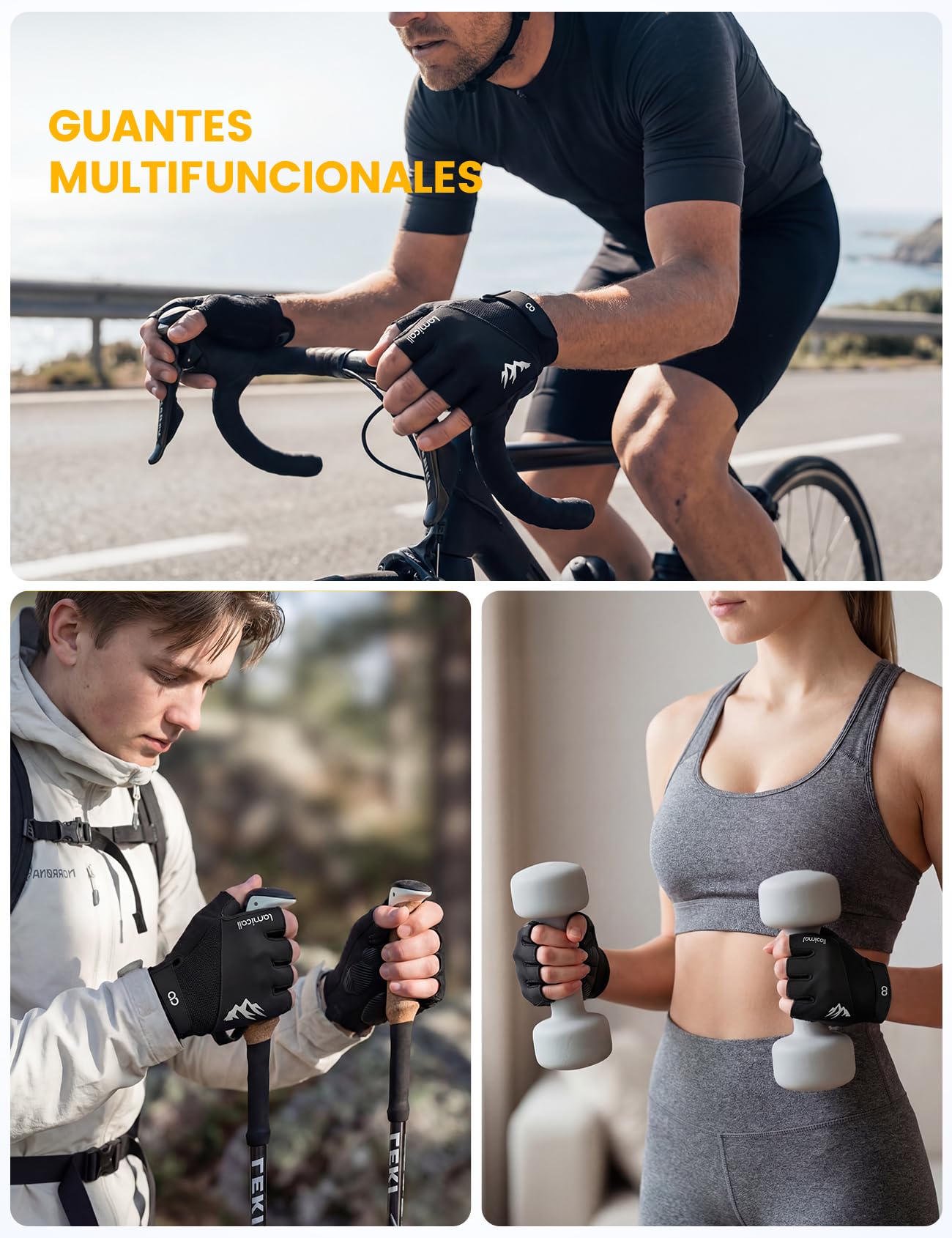Lamicall Guantes de Ciclismo de Medio Dedo para Hombre y Mujer, Guantes de Gimnasio - [Amortiguador & Transpirable] Secado Rápido, Guantes MTB, Guantes de Verano para Bicicleta Montaña, Moto, Gimnasio