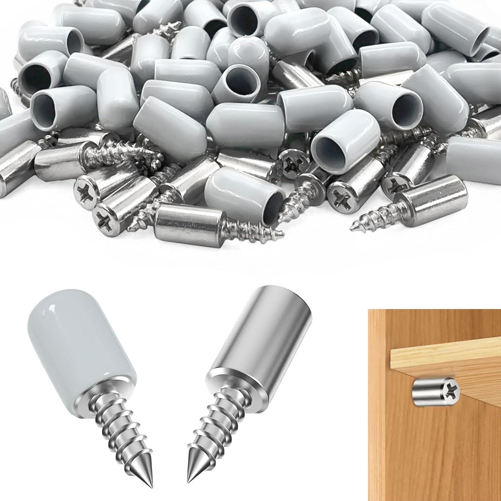 60 PCS Shelf Support Pegs,Self-Tapping Shelf Bracket for Furniture Cabinets, Wardrobes, Bookshelves, Wine Coolers (Silver)