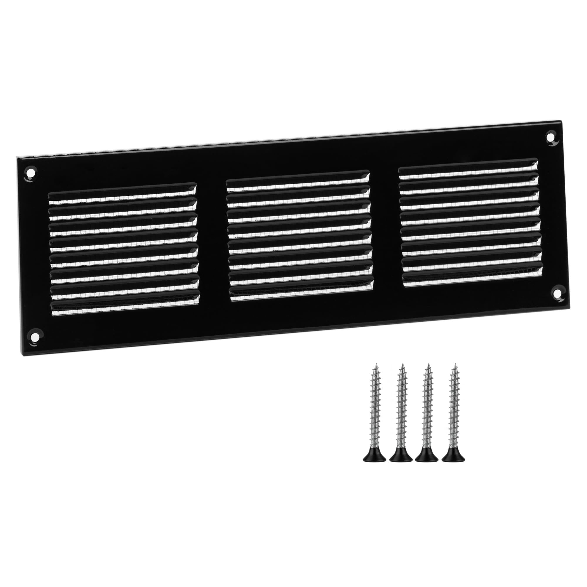 TURvent 10x2 Vent Cover (Duct Opening) - Black HVAC Return Air Grille for Wall and Ceiling - Metal AC Vent Cover with Mesh - Rectangular Ventilation Register - External Dimensions: 11.81" W x 3.94" H — image 1