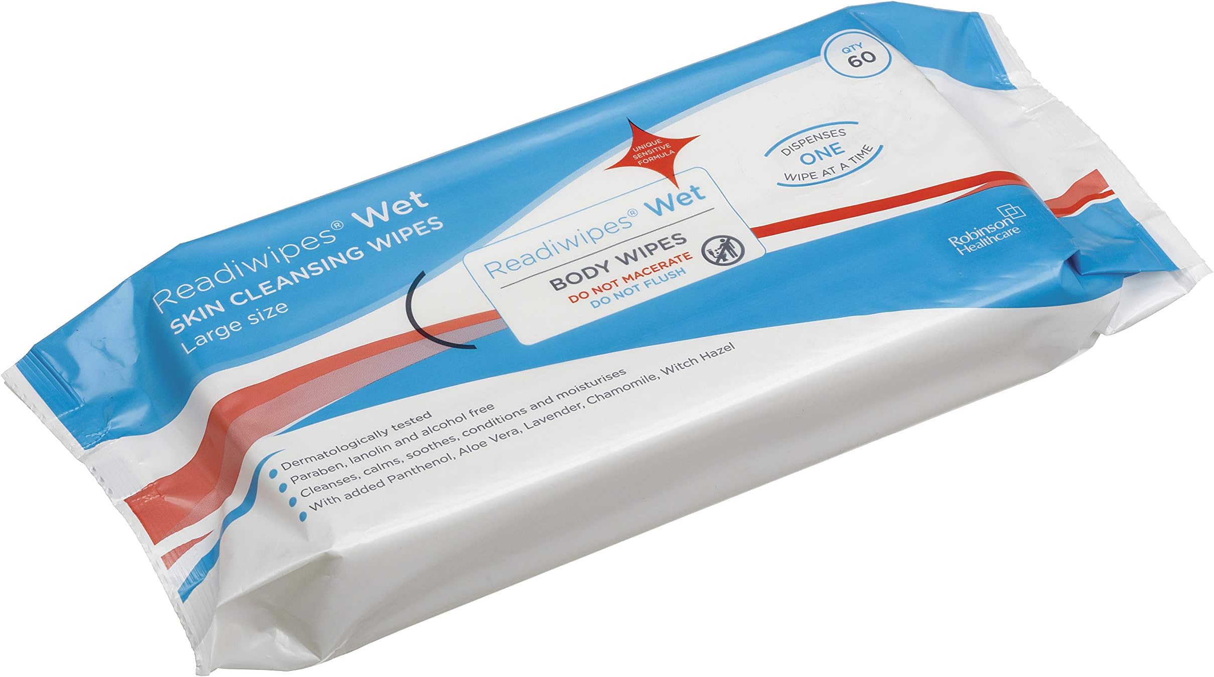 Readiwipes Large Skin Cleansing Body Wet Wipes - 720 Wipes (12 Packs of 60). Flannel Like Feel with A Luxurious Lotion. After-Rinse Not Needed.