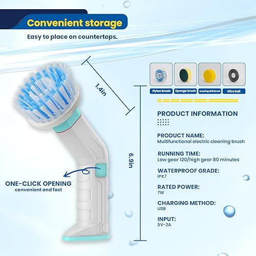 Miniatura 2 de Limpiador eléctrico giratorio, cepillo de limpieza eléctrico, limpiador de ducha para limpiar el giro eléctrico, para limpiar cocina, fregadero,