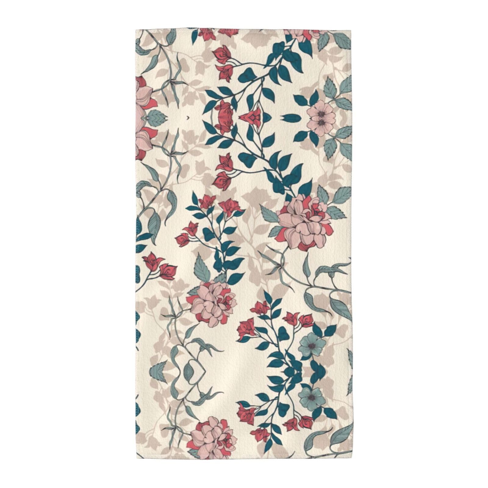 SDEGTHO Pink Flowers Leaves Soft Absorbent Long Towel For Gym Sports Picnic Leisure Use
