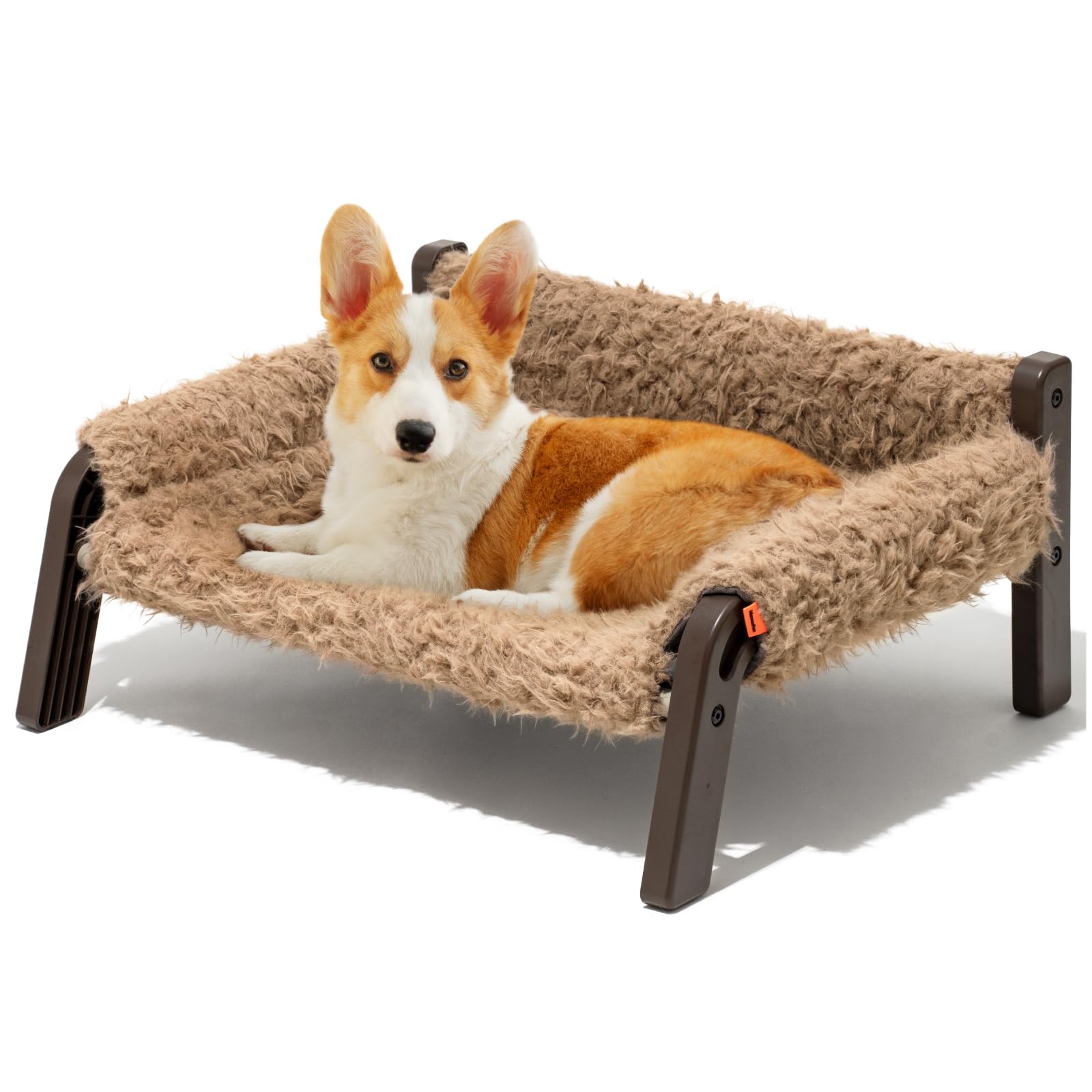 MEWOOFUN Canapé-lit surélevé pour chiens de petite taille, lit respirant avec housse amovible et lavable, fond antidérapant, 61 x 53 x 28 cm, marron, L