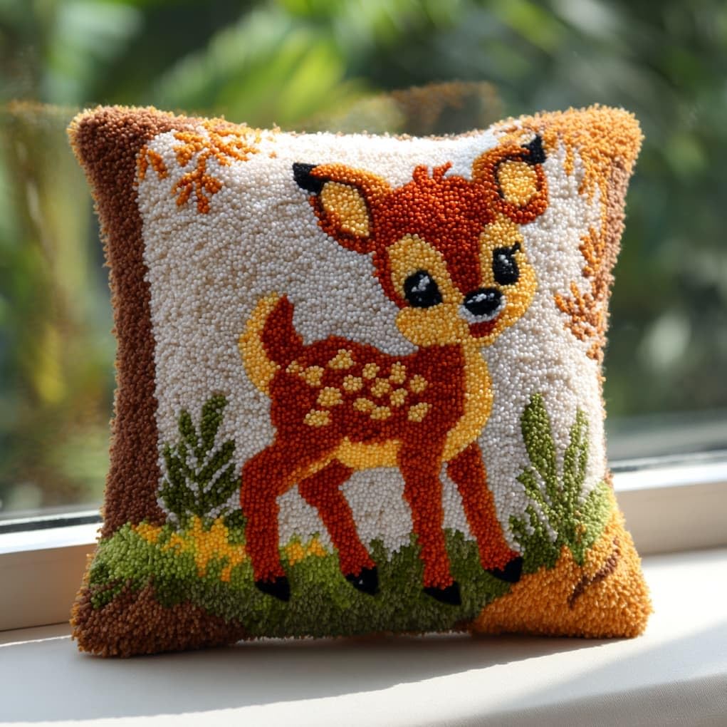 Wallustrioaw Animal Deer Latch Hook Kits Pillow For Adults,