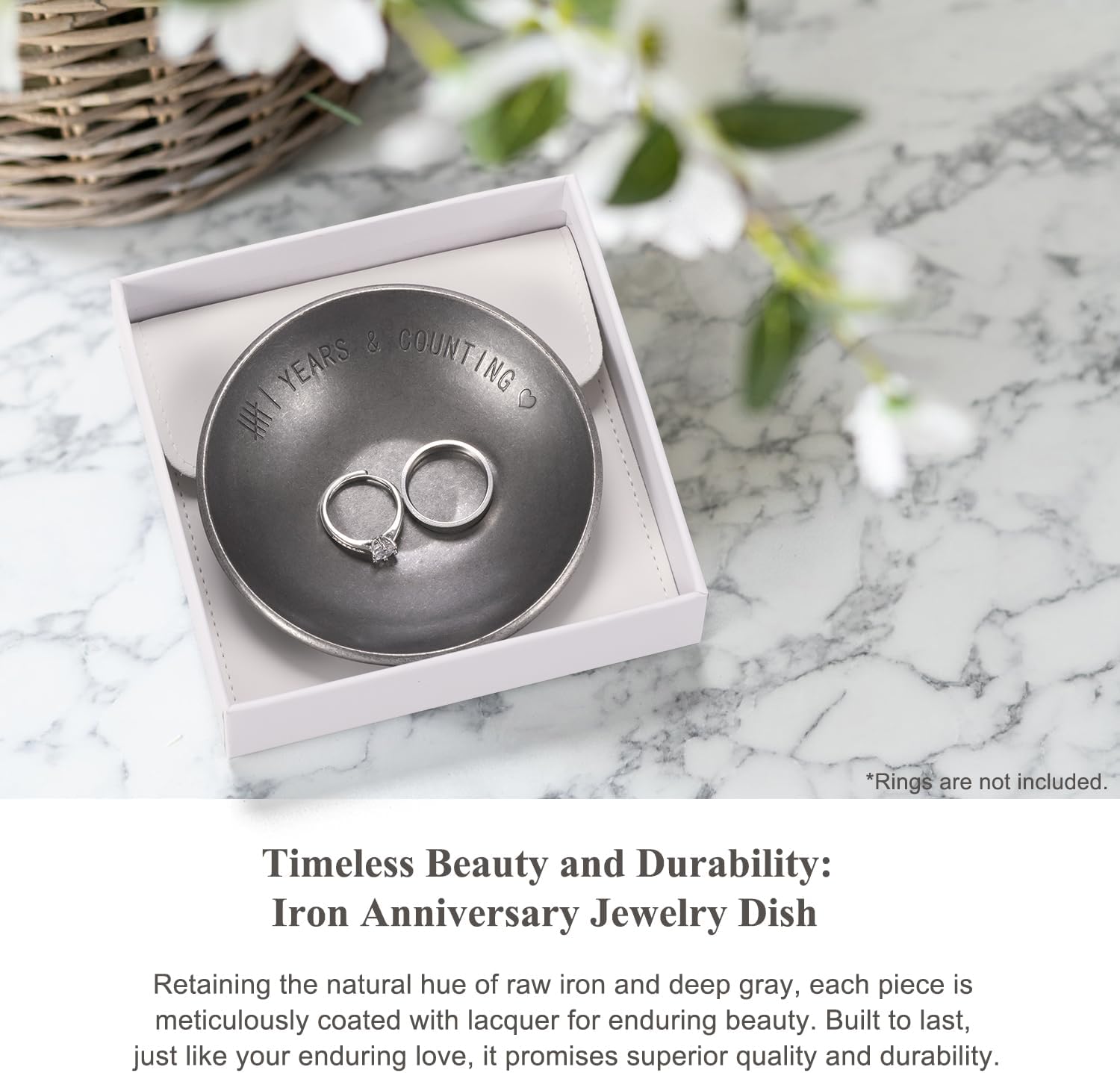 Iron Gifts for 6th Anniversary for Him Her - 6 Year Anniverdary Jewelry Tray Decor for Couples Wife, Iron Ring Holder Dish&Gift Box, 4"