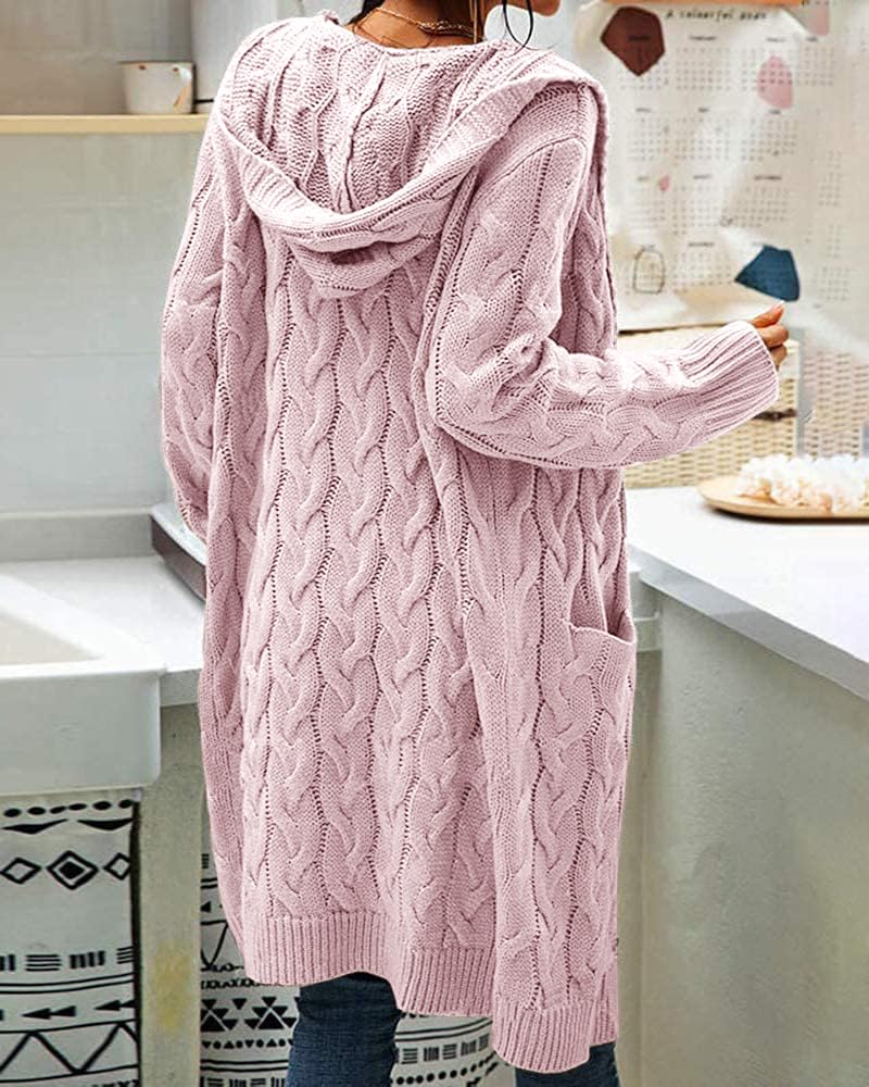 GeGekoko Cárdigan de Punto para Mujer con Capucha, Manga Larga, cárdigan de Punto Grueso, cárdigan de Punto Abierto con Bolsillos