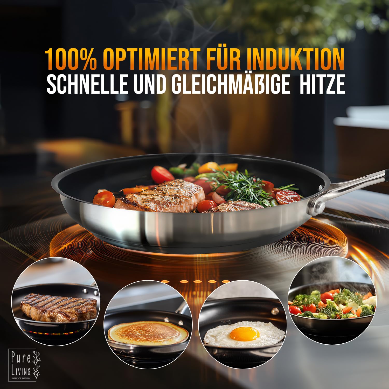 Bratpfanne 28 cm Induktion mit TEST SEHR GUT und 5 JAHREN GARANTIE - Antihaft Beschichtete Pfanne 28 cm Induktion Induktionspfanne Spülmaschinen- und Ofenfest Pfanne Induktion 28cm Pfannen