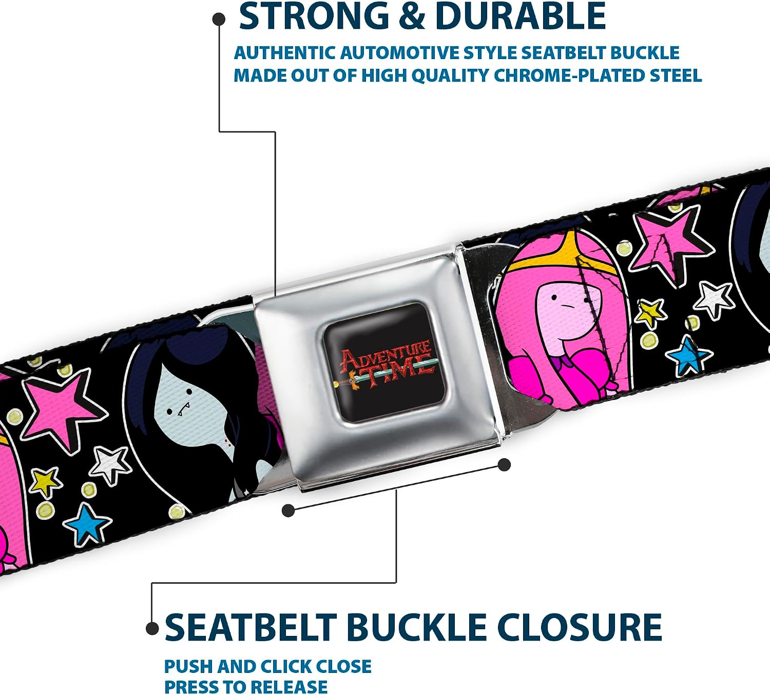 Cartoon Network Belt, Seatbelt Buckle Belt, Adventure Time Marceline and Princess Bubblegum Collage Black, 30 to 44 Inches