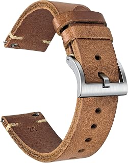 Hemsut Leather Watch Bands, Horween Leather Watch Strap for Men 18 19 20 21 22 24mm Quick Release Handmade Vintage Replacement Wrap