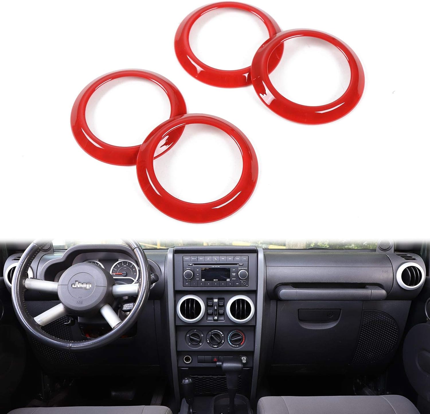 4PCS AC Air Conditioning Vent Cover Trim Decoration Ring Interior Accessories Fit for Jeep Wrangler JK JKU 2007-2010 (Chrome)