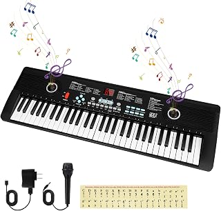 PWNLDY 61-Key Portable Digital Piano Keyboard with Dual Speakers, Microphone, 100 Tones & Rhythms - Beginner Lessons Included