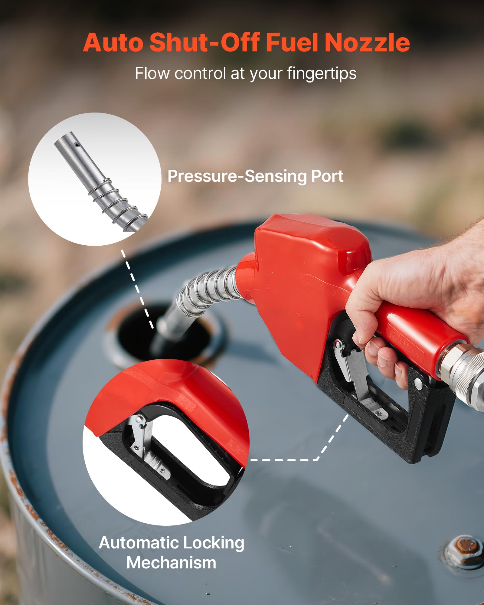 VEVOR Bomba de Transferencia de Combustible, 60 L/min, con Boquilla de Combustible Automática y 2 Mangueras, Elevación Máxima de 13,7 m, para Diésel, Queroseno y Biodiésel para Vehículos
