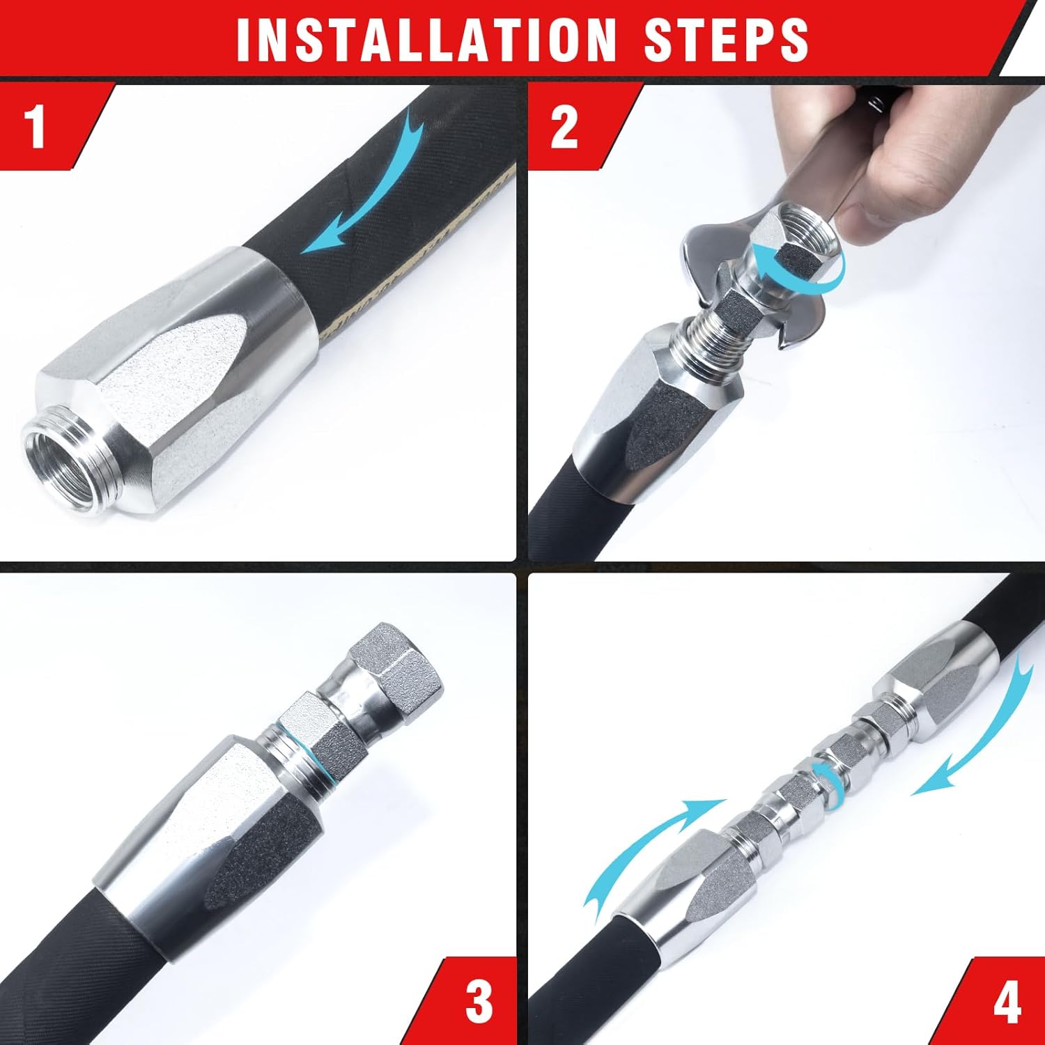 3Pcs Hydraulic Hose Field Repair Kit,1/4", 3/8", 1/2" Inner Diameter Reusable