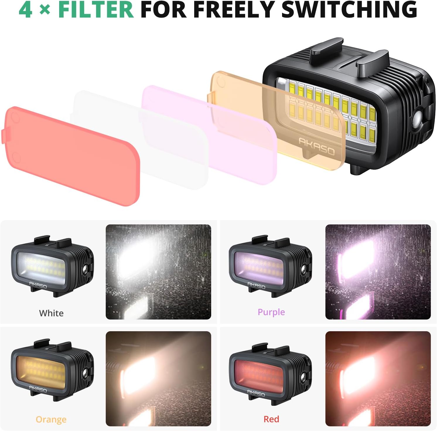 AKASO Underwater Light 131ft (40m) Waterproof Diving Light High Power Dimmable LED Video Light with Cold Shoe Mount and 4pcs Color Filters for Gopro/AKASO Action Cameras and Canon/Nikon SLR Cameras