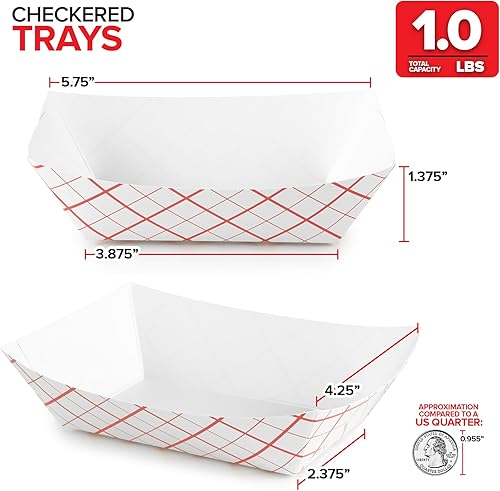 Miniatura 3 de Botes pequeños de papel para alimentos (paquete de 250) bandejas desechables de papel a cuadros rojos y blancos de 1 libra, bandejas de papel