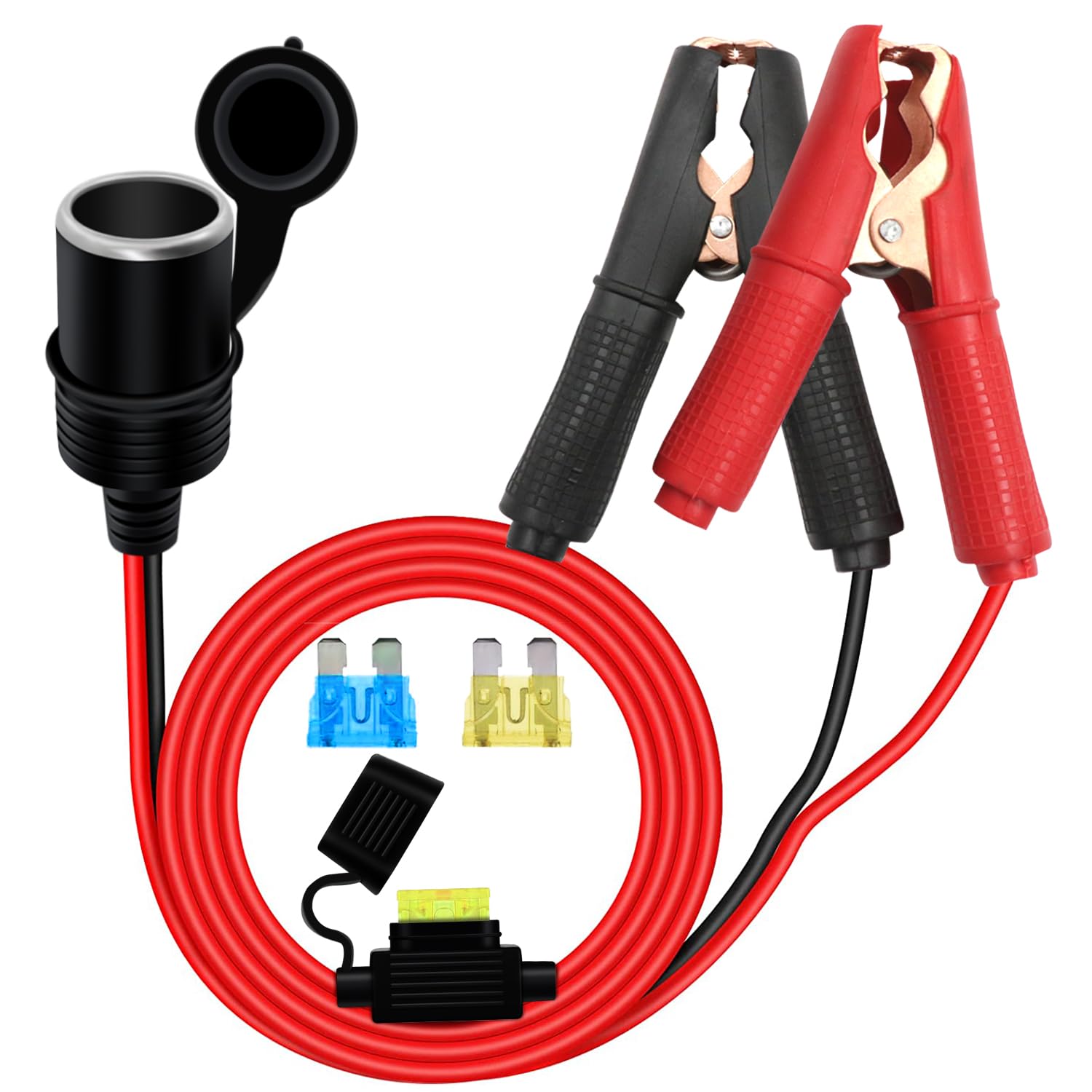Adapter do Gniazda Zapalniczki Samochodow z Zaciskiem，14AWG 20A12/24V Adapter z Zapalniczki Samochodowej na Zacisk Krokodylowy z zabezpieczeniem do Samochodu, łodzi i Motocykla (1 m)