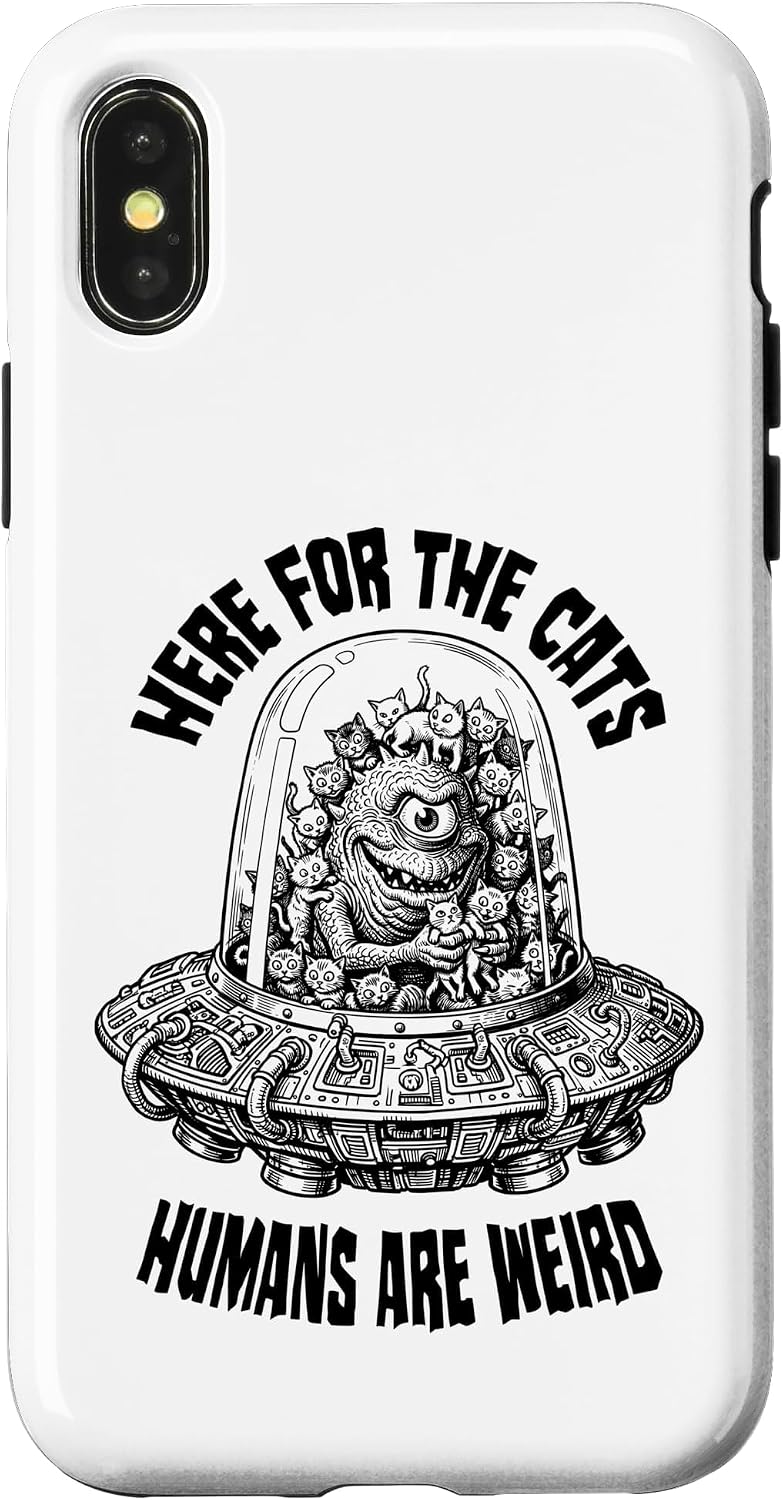 Here for The Cats Humans are Weird Funny Alien UFO Cat Lover Case for iPhone 11 image 5