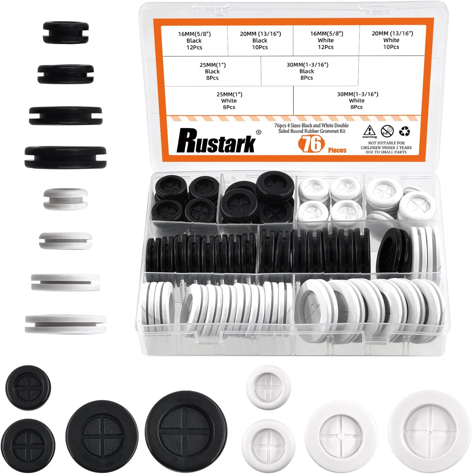 76Pcs 4 Sizes White and Black Double Sided Rubber Grommet Assortment Kit Drill Hole Rubber Grommet Wire Cable Grommet Firewall Hole Plugs for Holes Wire