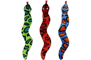 JoyToy Flat Snake Plush Dog Toy - 18 inch Interactive Non-Stuffing Squeaky Dog Toy