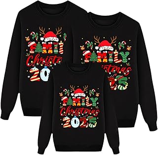 EMUKFD Matching Family Christmas Jumpers Funny Graphic Long Sleeve Pullover Sweatshirts Adult Men Women Couples Crewneck Loose Fit Causal Work Novelty Ugly Xmas Sweaters Kid Lounge Holiday Tops