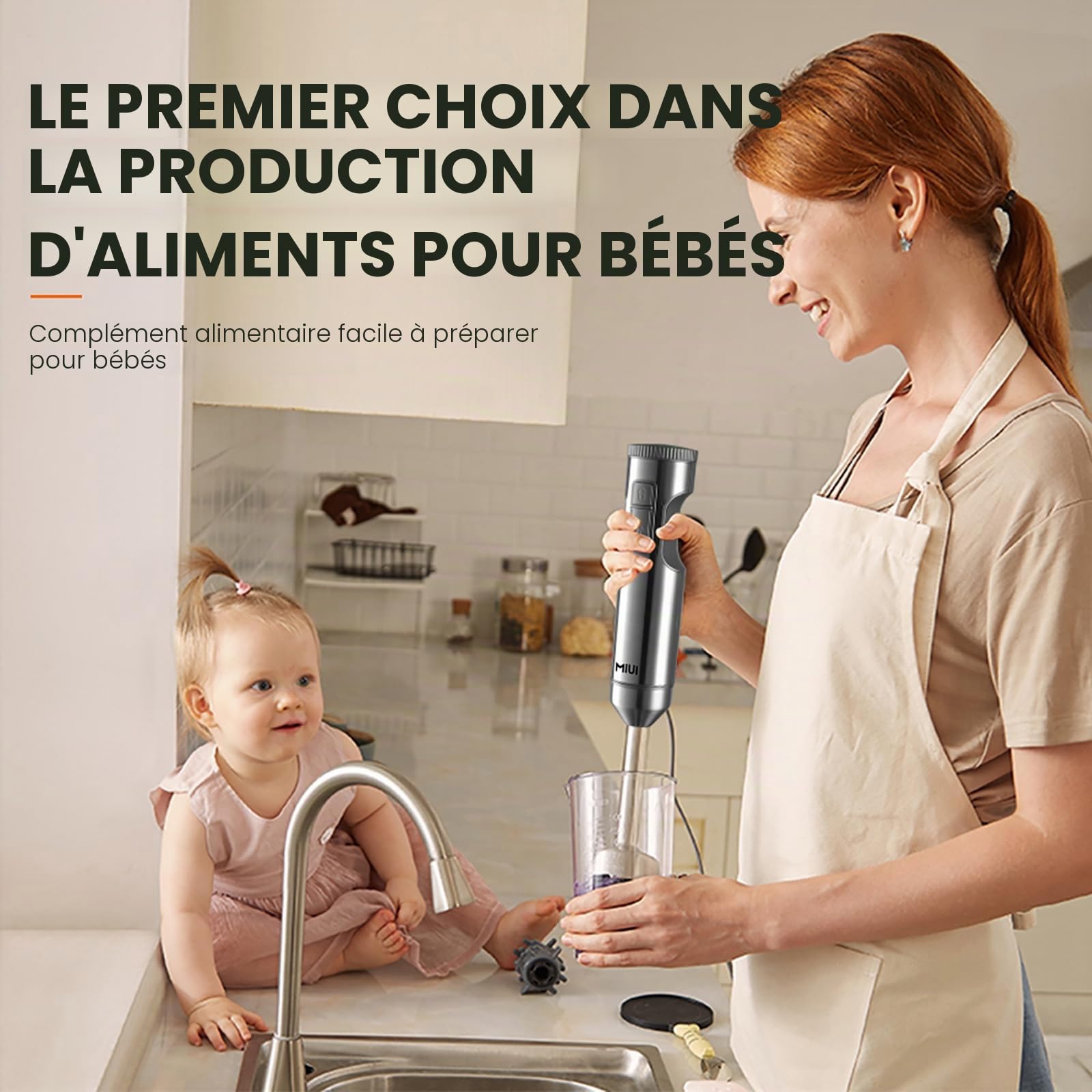 MIUI Mélangeur portatif à immersion – Mélangeurs pour mixeur à main de cuisine, lame en acier inoxydable à 14 vitesses et bâton à main, mélangeur manuel électrique avec fouet à œufs, parfait pour le