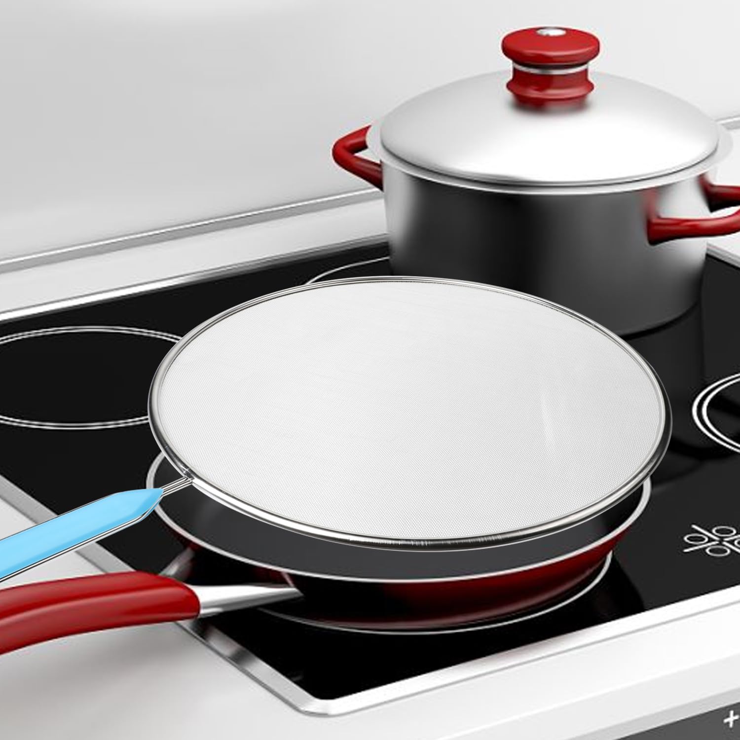 Pfannen Spritzschutz Pfanne Spritzschutz für Pfannen Pfannenspritzschutz Universal Edelstahl Fettspritzern Frying Pan Splatter Guard Haut vor Ölspritzern Schützen zum Kochen Braten 29CM