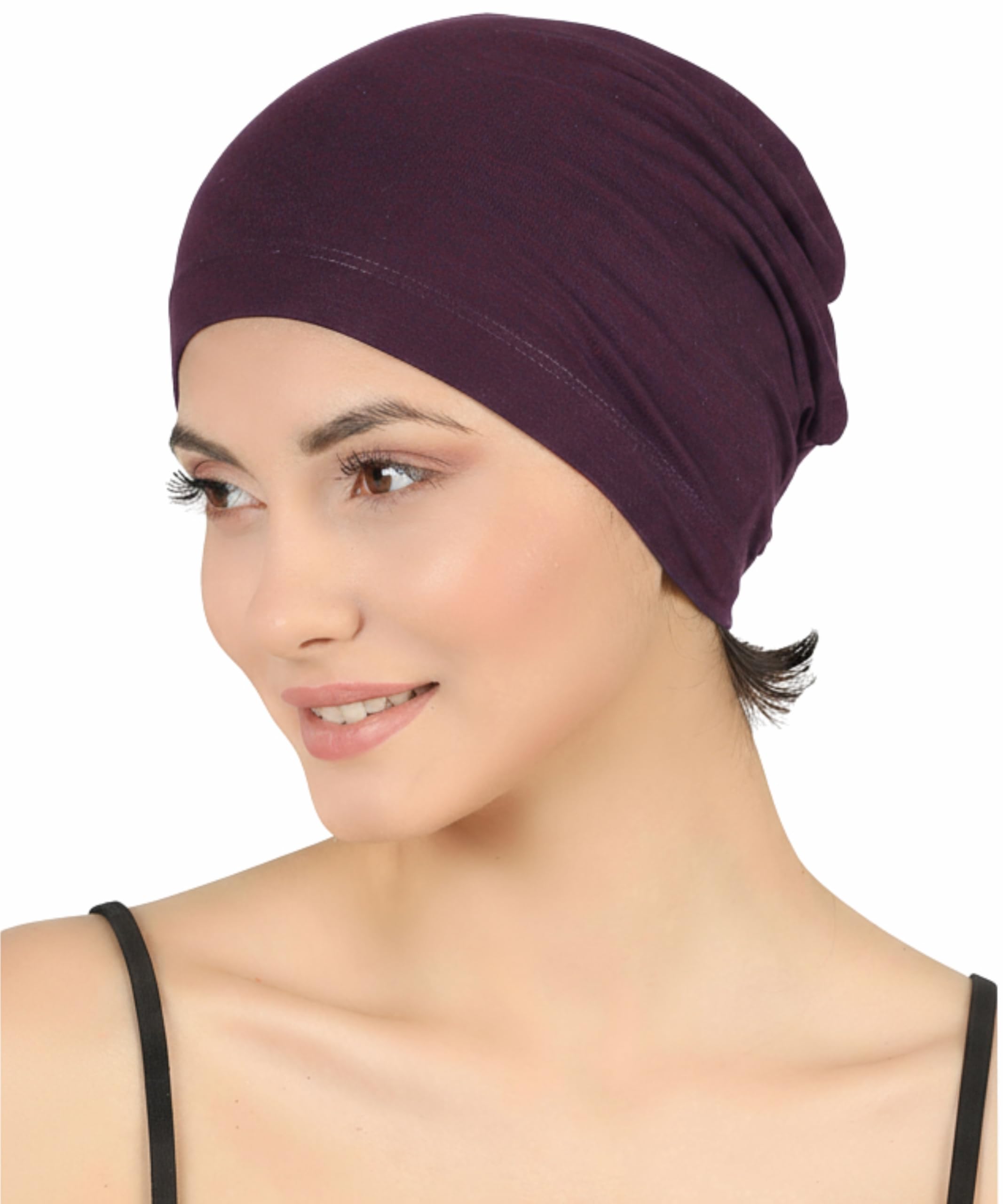 Deresina Essential Chemo Cap for Women – Ultra-Soft Bamboo Turban Headwear for Hair Loss, Elegant Beanie & Secure-Fit Headscarf Liner (Plain Mulberry (no Beads))