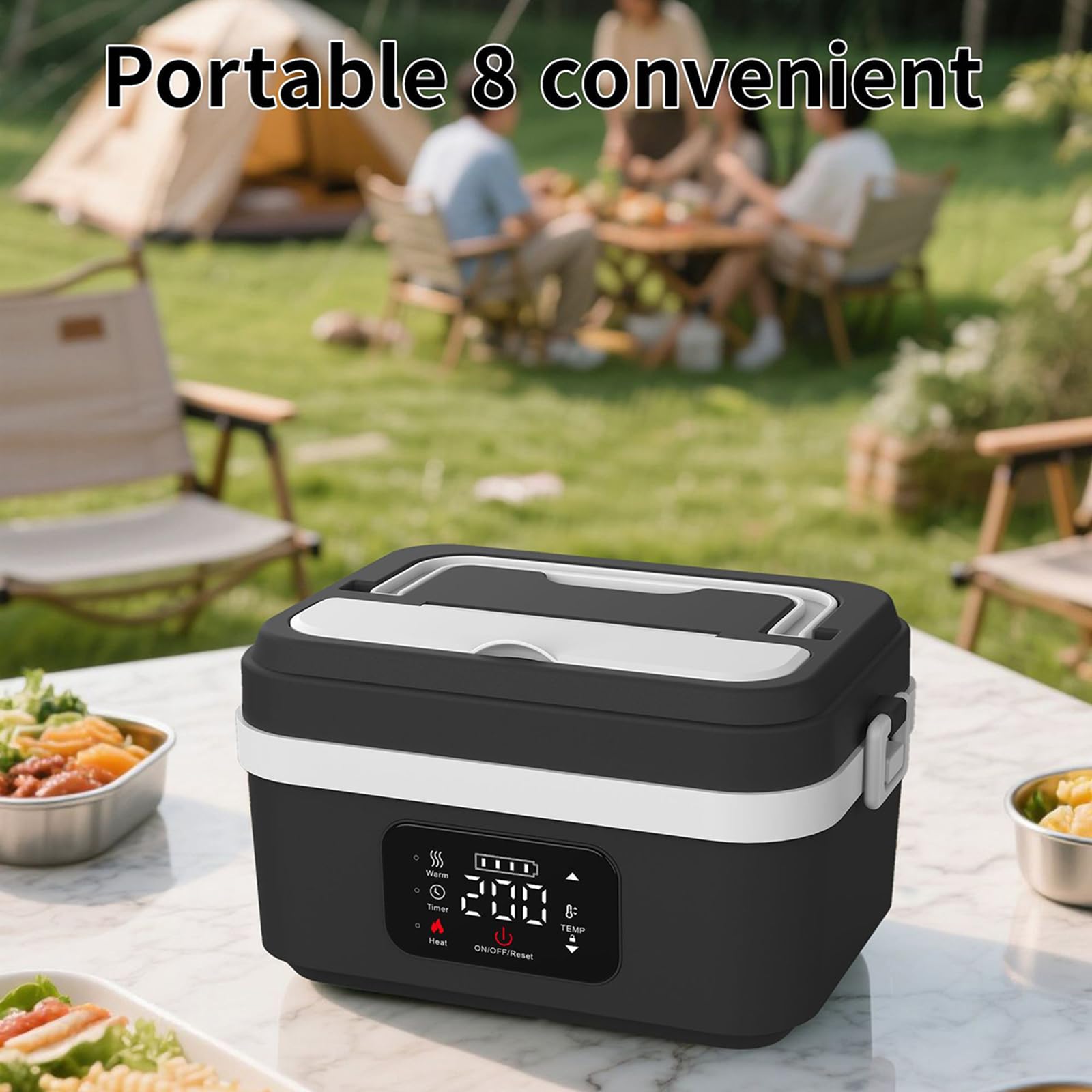 Fiambrera Eléctrica, Fiambrera Portátil Con Sistema De Autocalentamiento Y Batería Recargable, Fiambrera Térmica De 1 L Con Temperatura Ajustable Inteligente, Para Adultos Hombres Mujeres(White + Oran