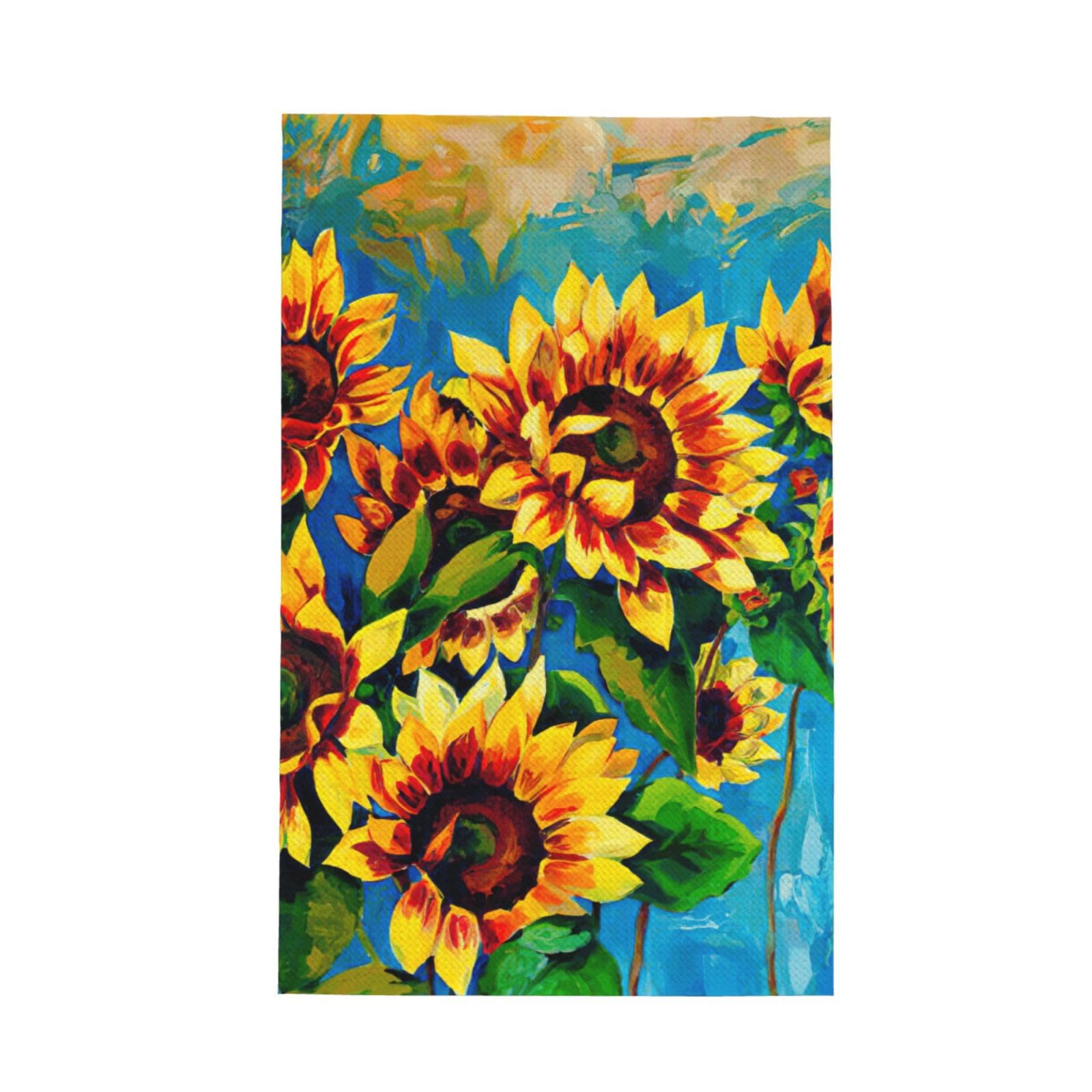 CKGODGF Sunflowers Print Absorbent Waffle Dishcloths,Kitchen Towels With Hanging Loops,Tea Towels.