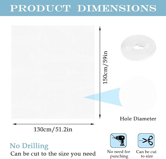 6 Pack Fly Screen for Windows, Self-Adhesive Mosquito Net 130x150 cm, DIY Cut to Size Window Mesh, Removable Insect Netting for Bugs, Flies & Mosquitoes – Keep Cool & Pest-Free in Summer (White)