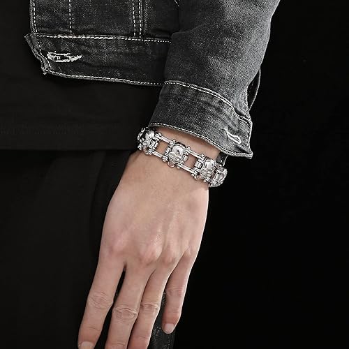 Miniatura 7 de Pulsera gótica de acero inoxidable con diseño de calavera para bicicleta, para hombre, estilo punk, vintage, regalo para él, ideal para el día