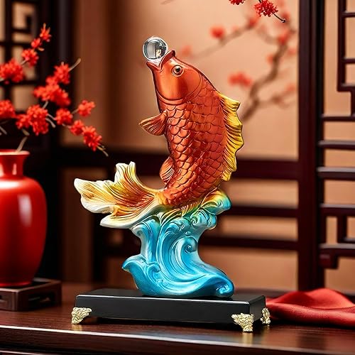 Miniatura 5 de FUNSXBUG Estatua de pez chino grande de Feng Shui de 13.3 pulgadas, estatua coleccionable, decoración de Feng Shui, decoración del hogar, oficina,
