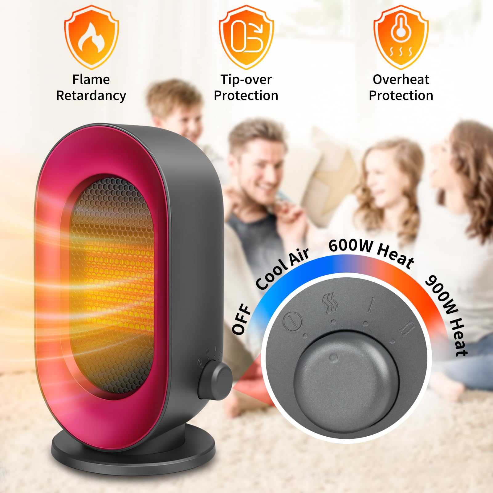 Sendowtek Stufetta Elettrica Basso Consumo 900W,3 Modalità, PTC, Portatile | Riscaldamento Rapido in 3S, Protezione da Surriscaldamento Ribaltamento, Termoventilatore per Piccoli Ambienti Ufficio Camera