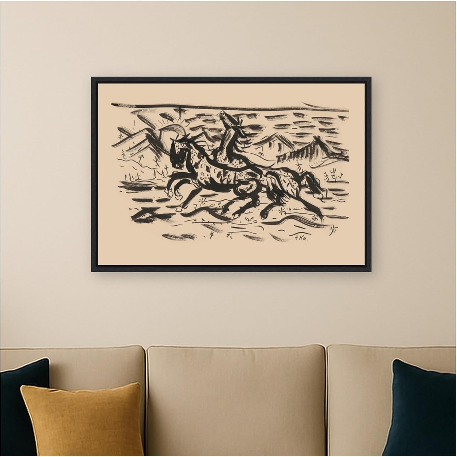 Kate and Laurel Framed Canvas Wall Art Print Galloping horses Arnold Peter Weisz Kubincan by Nostalgia Prints, 33 x 23 Sylvie Black Frame, Modern Contemporary, Animal Art for Wall Decor