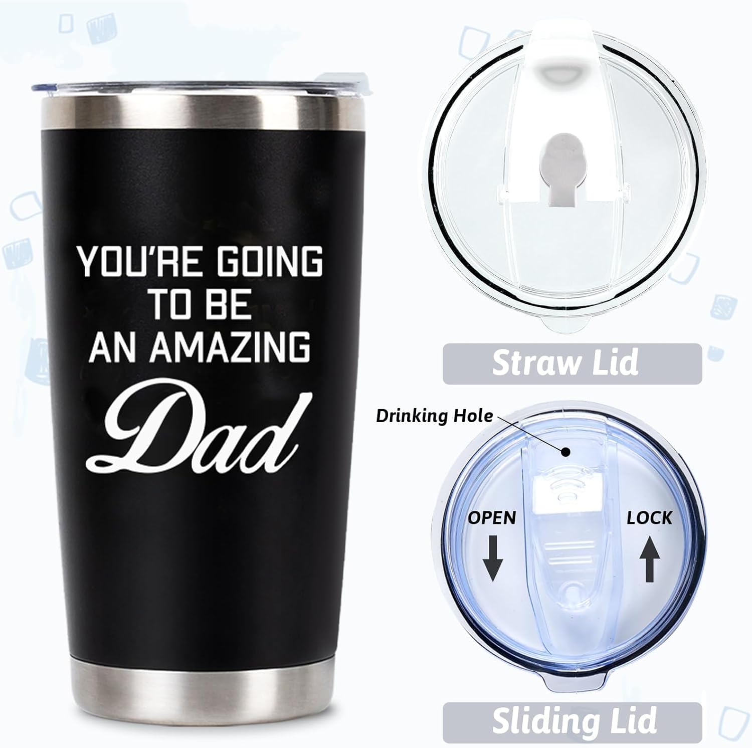 New Dad Gifts For Expecting Dad to be Father’s Day First Time Gifts 20oz Black Insulated Stainless Steel Tumbler Cup Birthday Baby Shower Gender Reveals Presents Christmas Gift Ideas - Image 5
