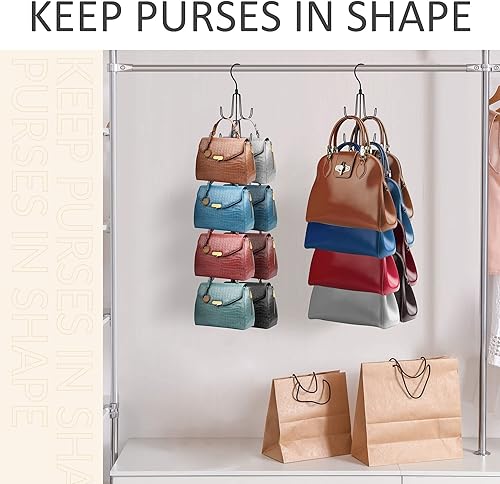 Miniatura 5 de ZEDODIER Organizador de bolso para armario, soporte giratorio para colgar bolsos, capacidad máxima de almacenamiento de 8 mochilas, colgador de