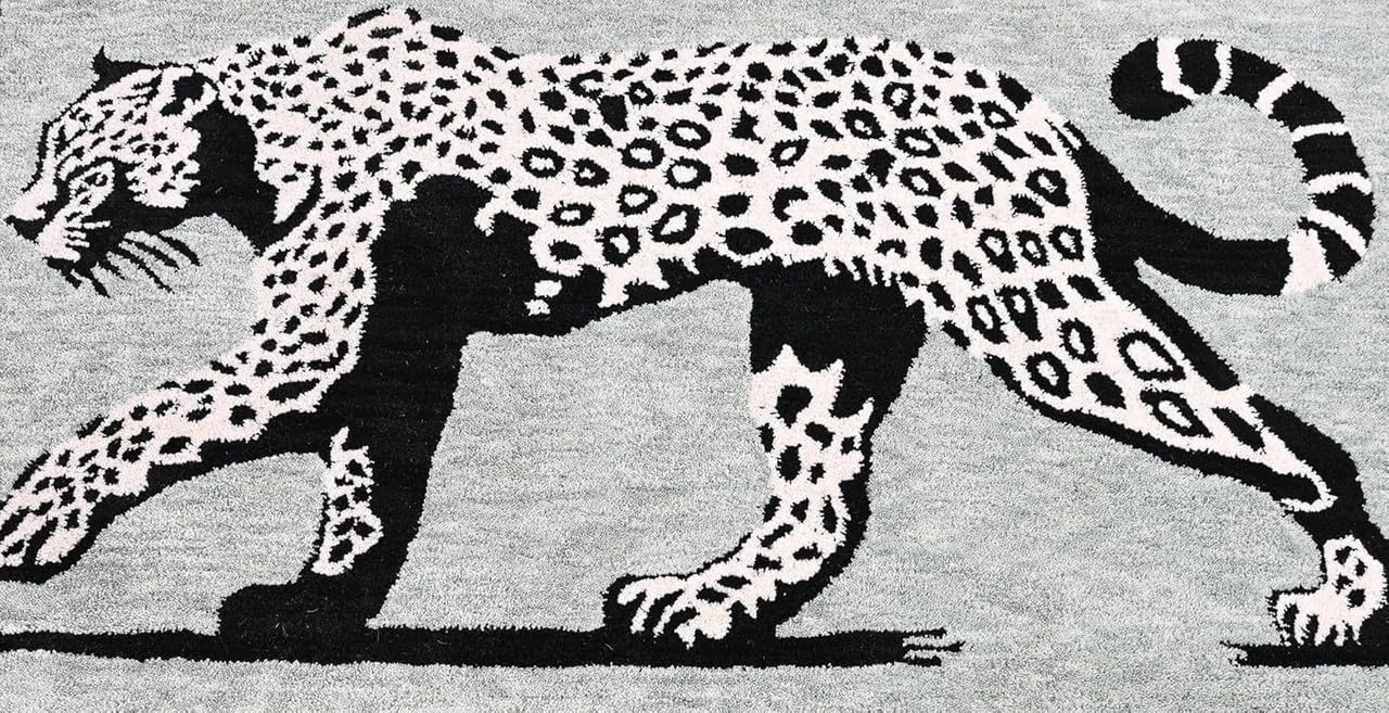 Leopard Area Rug, Animal Print Living Room Carpet 9' x 12' Rectangular, Traditional Floral Border Oversized Living Room Rug Easy Maintenance