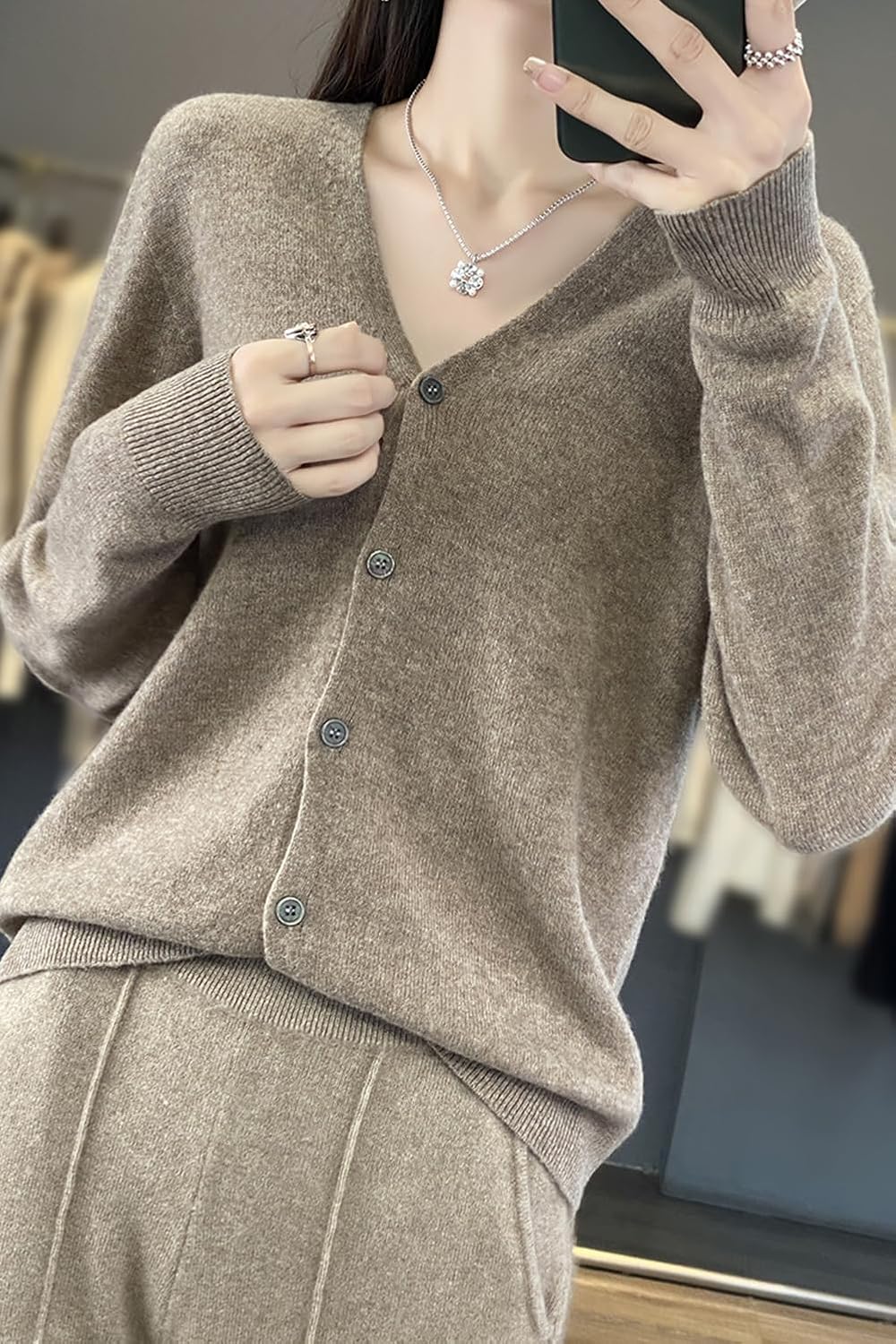 100% Merino Wool Sweaters Women's Fall Winter Female Cardigan V-Neck Sexy Knitted Long Sleeves New Simple(015) - Image 3