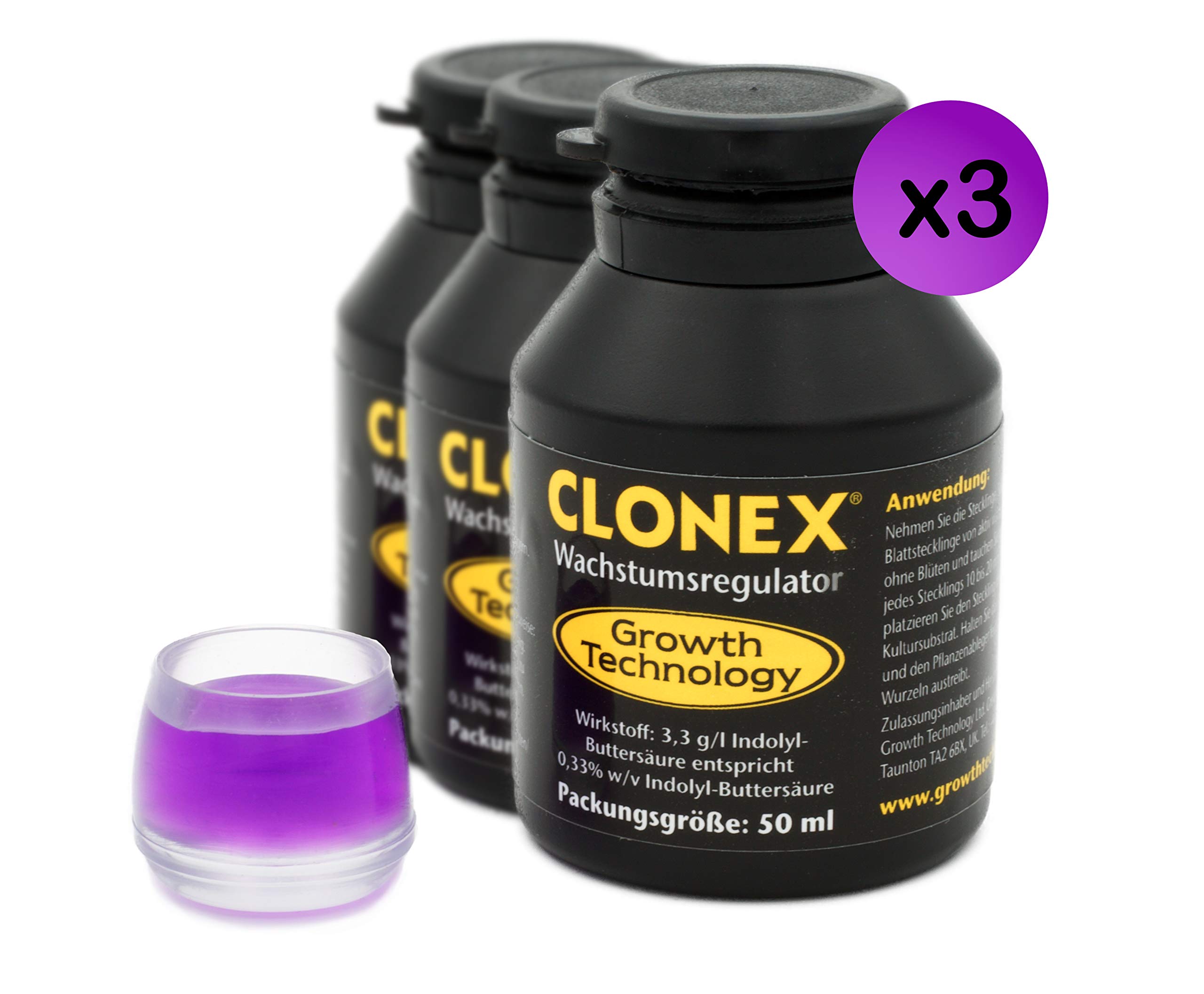 Tauro - Set da 3 flaconi da 50 ml con contenitore per l'immersione di talee (ormone della radice, gel rooting, stimolatore radicale) (Clonex confezione da 3 pezzi con contenitore)