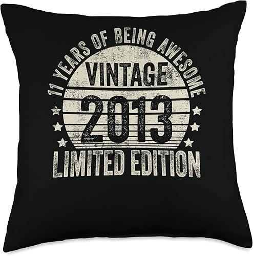 11 Year Old Vintage 2013 Limited Edition Bday Retro 11th Birthday Gifts Girls Boys Throw Pillow, 18x18, Multicolor