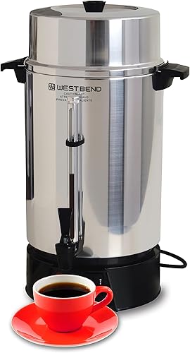 West Bend 58030 - Cafetera de aluminio altamente pulido para fiestas control automático de temperatura gran capacidad con preparación rápida y fácil