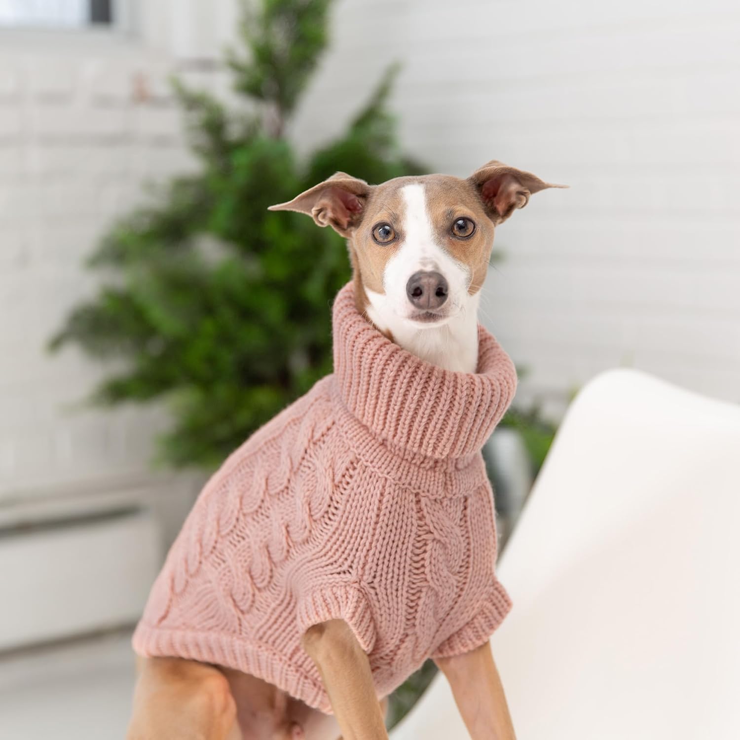 Chalet Premium Cable Knit Dog Sweater - Cozy Turtleneck Winter Pet Pullover - 100% Acrylic Yar, Easy On/Off Design, Multi-Knit Stretch Fit, Pink, Medium