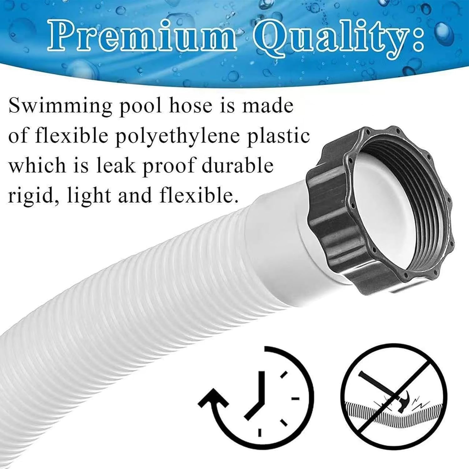 2Pcs Aboves Ground Pool Hose Replacement 1.5" Diameter 59" Long Pool Filter Pump Hose Replacement for Sand Filter Pumps & Saltwater Systems